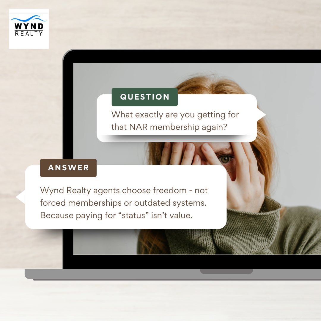 WyndRealty's tweet photo. Still paying for NAR… but what are you really getting?

At Wynd Realty, agents choose freedom—no required memberships, no outdated systems.

Curious? Let’s connect.

#WyndRealty #RealEstateFreedom #AgentLife #ModernAgent https://t.co/82nu5MO9ix