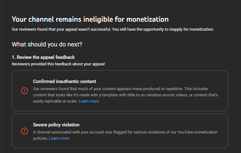 joseph_so_fly's tweet photo. I’m requesting help from @TeamYouTube regarding my channel’s demonetization for “inauthentic content.”

I submitted an appeal video, but based on the analytics, it appears the video was not actually watched before the decision was made.

• A proper manual review of my appeal https://t.co/cLF4uyG8MJ