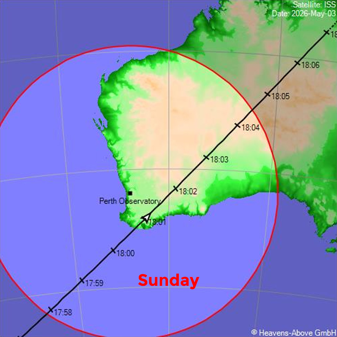 perthobs's tweet image. The International @Space_Station will fly over extremely bright tonight at 5:58 pm (Mag -3.6).  To use the attached maps, face south and hold the map above your head, and you'll see the path of the flyover.

#spotthestation #internationalspacestation #spacestation #iss #Perth #WA