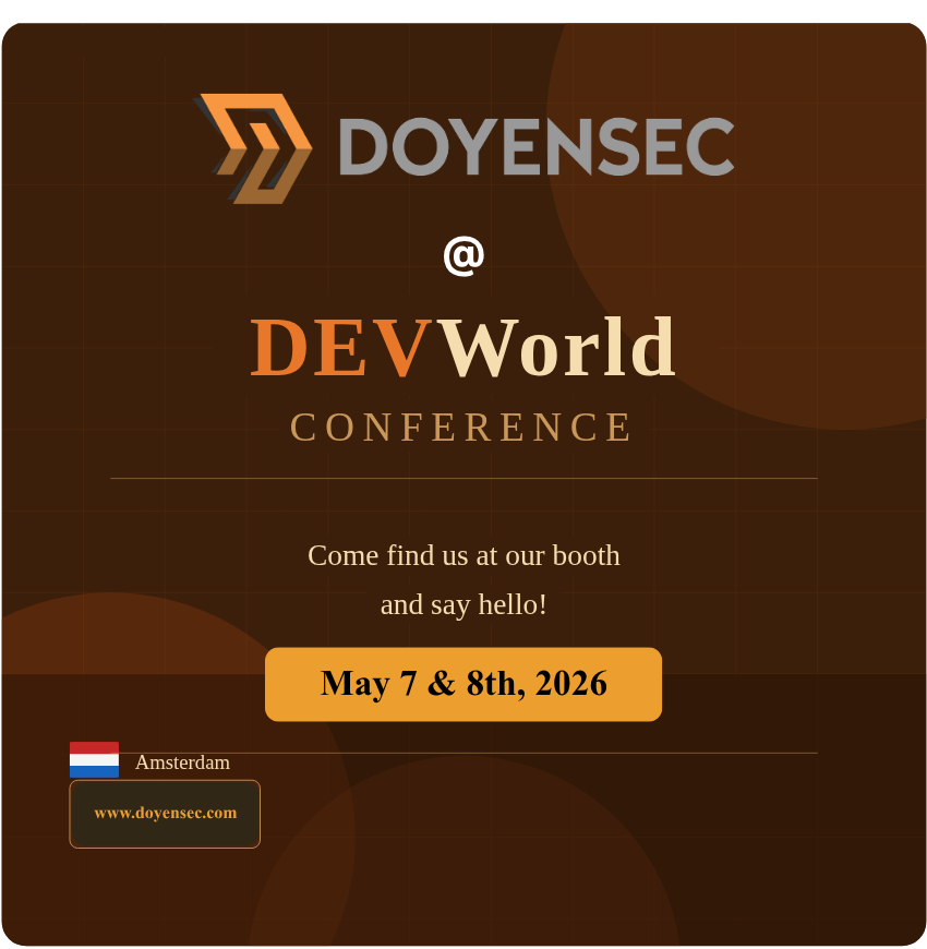 Doyensec's tweet photo. If you're attending DEVWorld (@devworld_conf) in Amsterdam 🇳🇱, stop by our booth to say hello! We'd love to chat about your security projects and show how we help teams "Build with Security"! Looking forward to seeing everyone there!

#doyensec #appsec #security #DevWorld https://t.co/B9ZkExD5l4