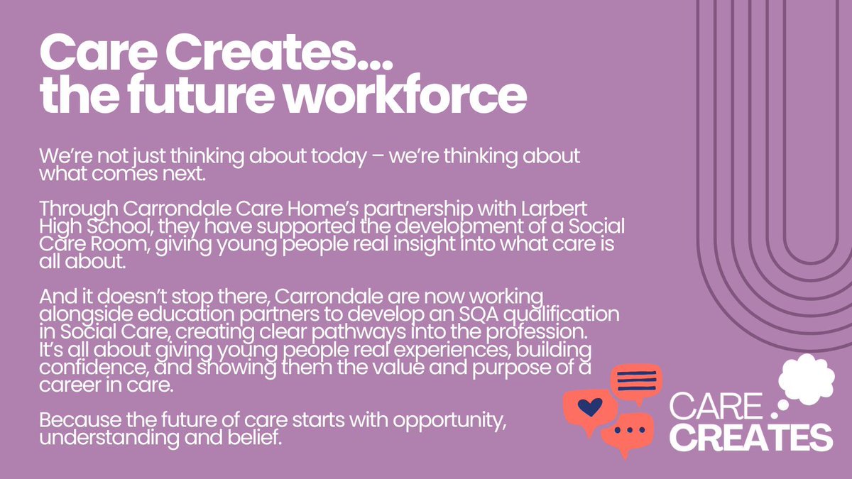 scottishcare's tweet photo. Care Creates… The future workforce.

Partnerships with education help build confidence, understanding and clear pathways into care.

#CareCreates https://t.co/c3DYwEnYwx