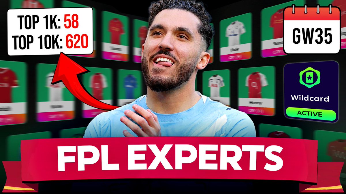FPLFocal's tweet photo. 📽 New Video!
💥 FPL GW35 EXPERTS TEAM 
👉 https://t.co/NxqAh6voKy 

Ranks:
🔹 1 x Champion 🏆
🔹 5 x Top 100
🔹 58 x Top 1K
🔹 620 x Top 10K https://t.co/E4Aosl7iYc