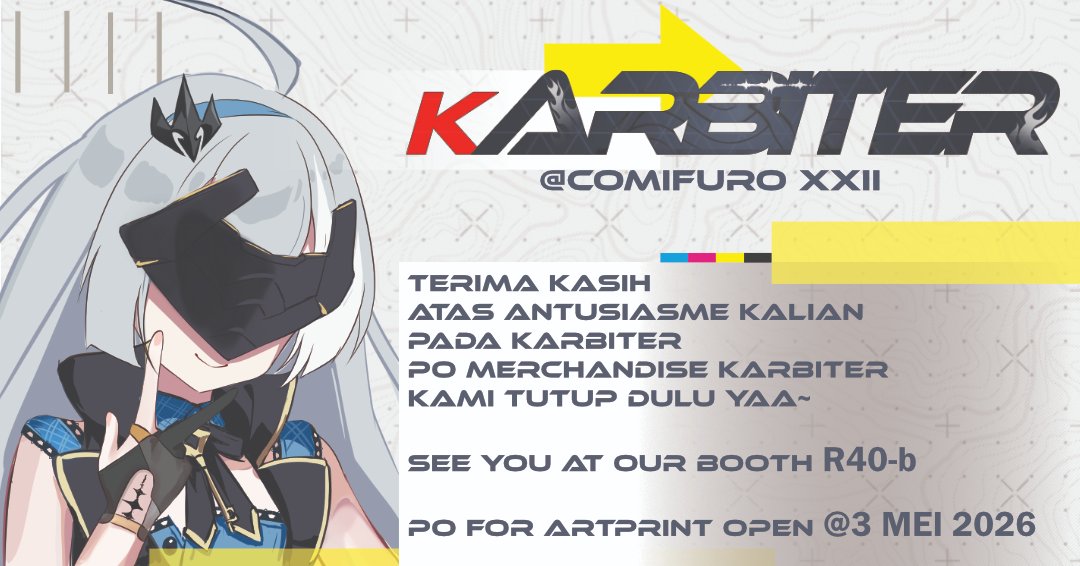 karbiterpro's tweet photo. Helloo!!

Terima kasih atas antusiasme kalian, PO Karbiter kami tutup ya~

untuk yang sudah PO nantikan kabar selanjutnya dari kami di email untuk pemesanan kalian ya.

PO selanjutnya Artprint dari para Illustrator karbit akan dibuka 3 Mei 2026.

Terima kasih, salam karbit ehe~ https://t.co/pBx2LGjoNG