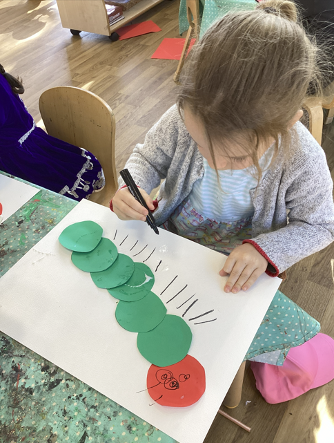 BVCSchool's tweet photo. This week our F1 children have been reading The Very Hungry Caterpillar by Eric Carle. We have been working creatively to make our very own caterpillars. @BVCSchool https://t.co/u7exPe27oO
