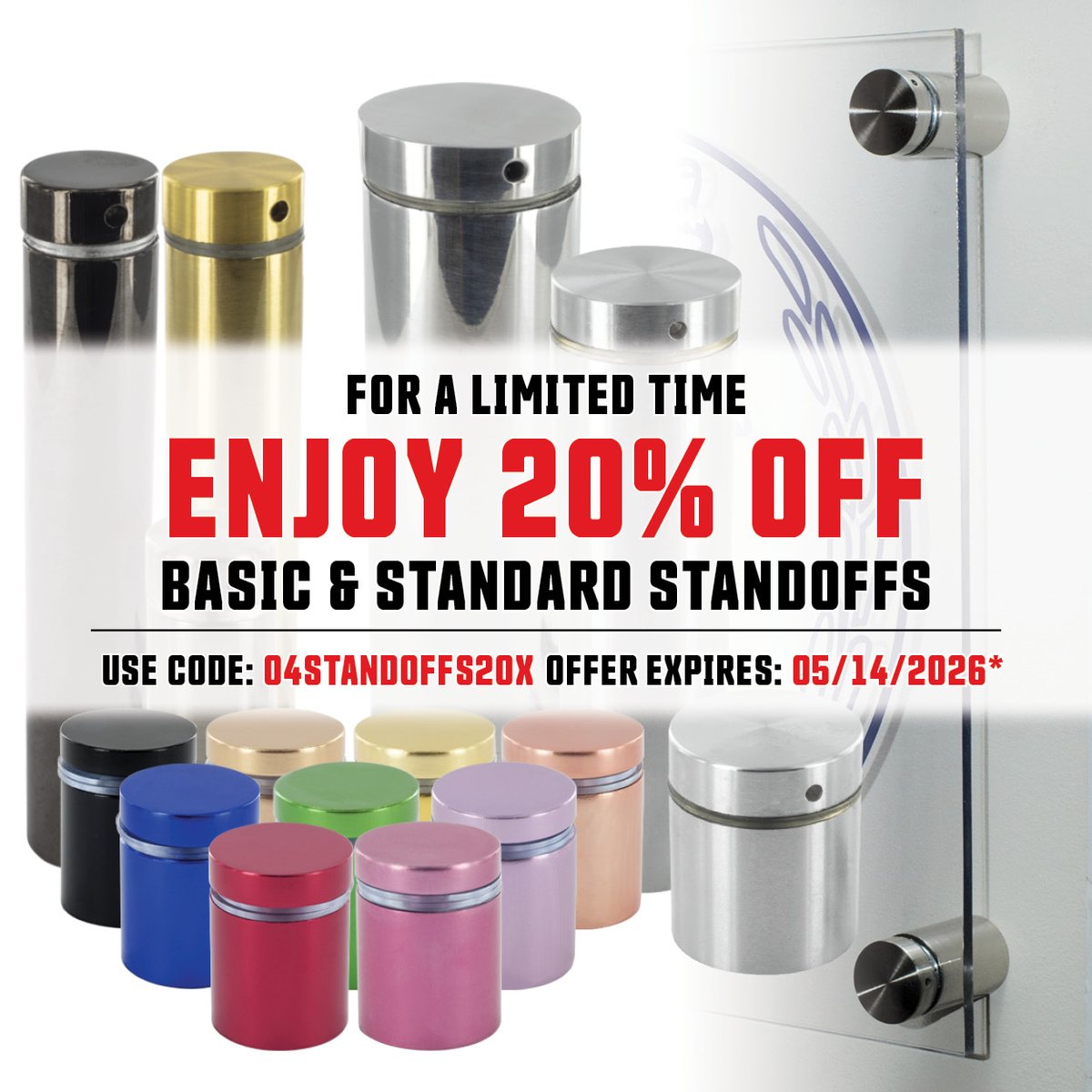 OutwaterInd's tweet image. Better mounting. Better results.

20% off Basic &amp;amp; Standard Standoffs. Limited time.

hubs.la/Q04dShnd0

#signage #construction #b2b #hardware #retail #design