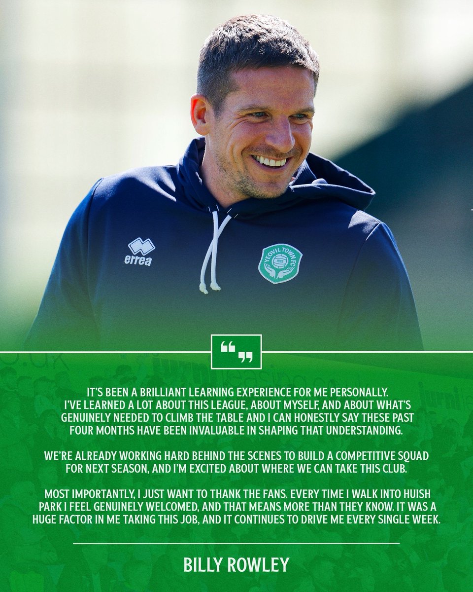 YTFC's tweet image. “We’re already working hard behind the scenes…” 🗣️

An end-of-season message from Billy Rowley.

#YTFC 💚