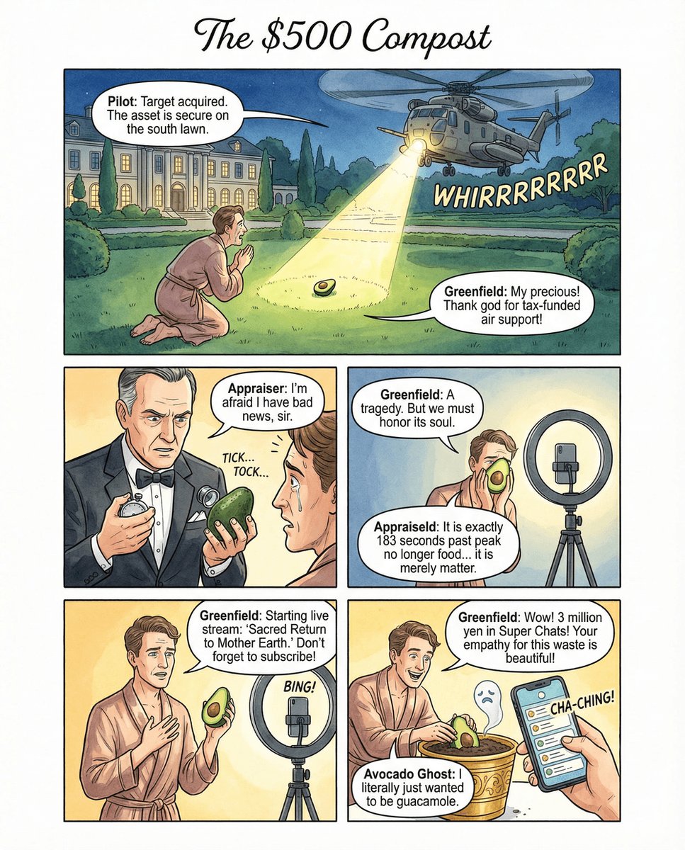 AltAndPaperEN's tweet image. $500 Avocado Found by Helicopter, Declared Dead 3 Min Late

Owner live-streams its 'conscious' return to earth

#AltAndPaperEN #avocado #first world problems #Webcomic