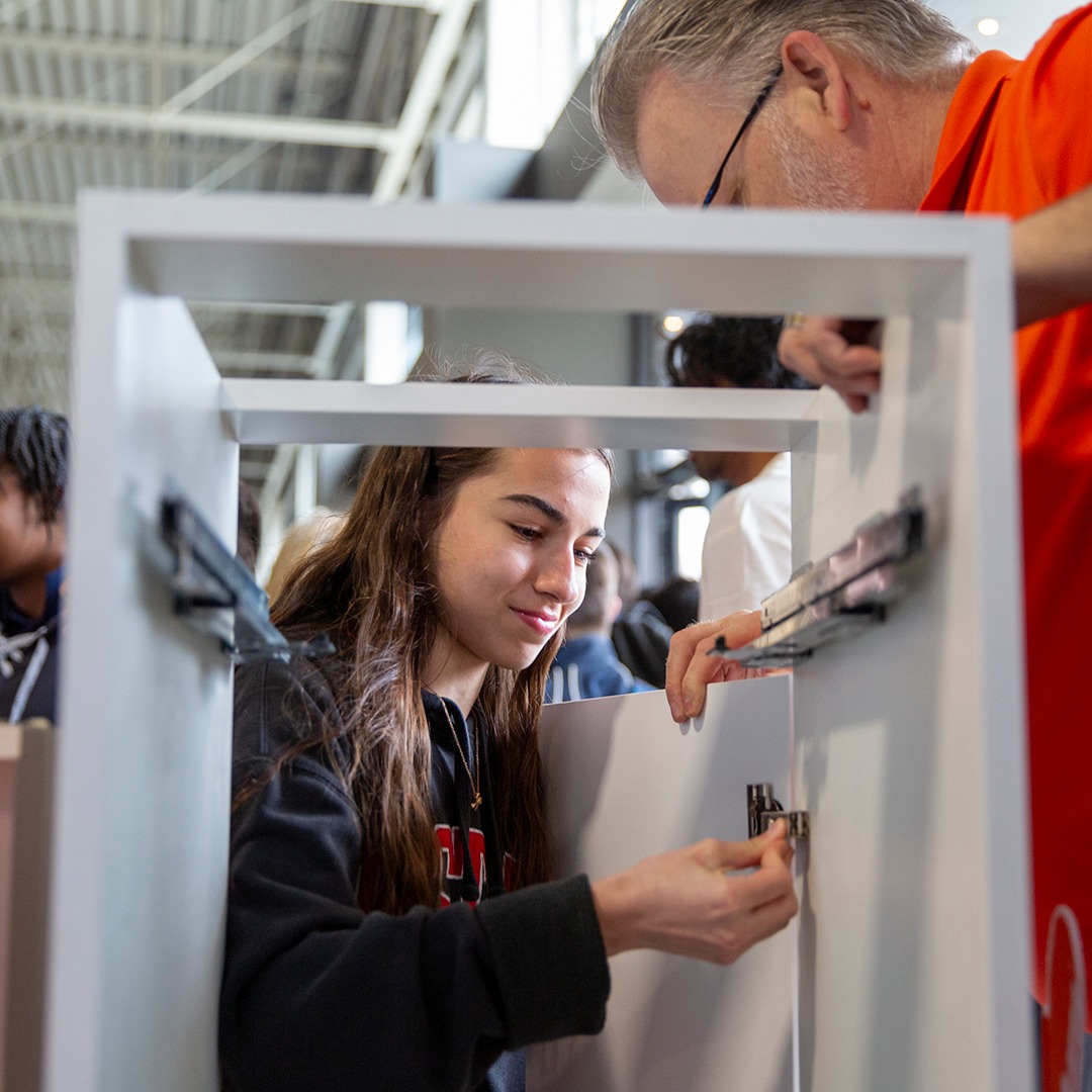 skillsontario's tweet photo. Precision, problem-solving, and craftsmanship are at the heart of cabinetmaking. Blum Canada is proud to support the Cabinetmaking competition at Skills Ontario and celebrate students developing the skills that power the future of woodworking and furniture manufacturing in Ontario. #Blum