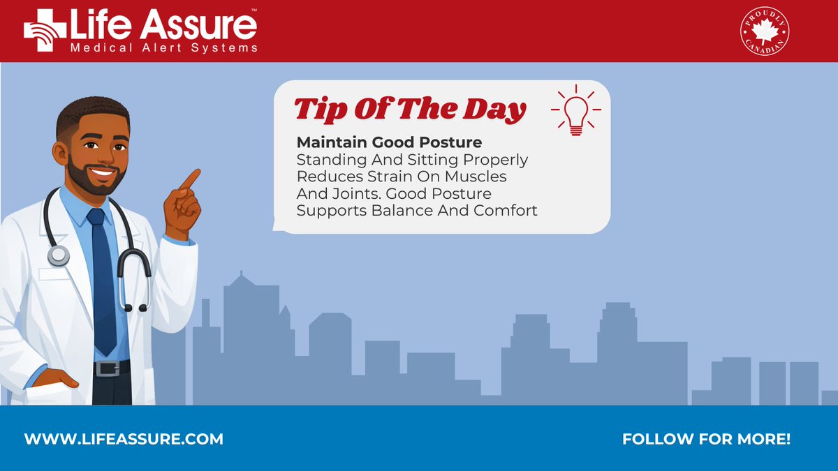 Lifeassurealert's tweet image. Life Assure Tip Of The Day: Maintain Good Posture. Standing And Sitting Properly Reduces Strain On Muscles And Joints. Good Posture Supports Balance And Comfort.

- Life Assure 

#lifeassure #medicalalert #seniorliving #seniorwellness