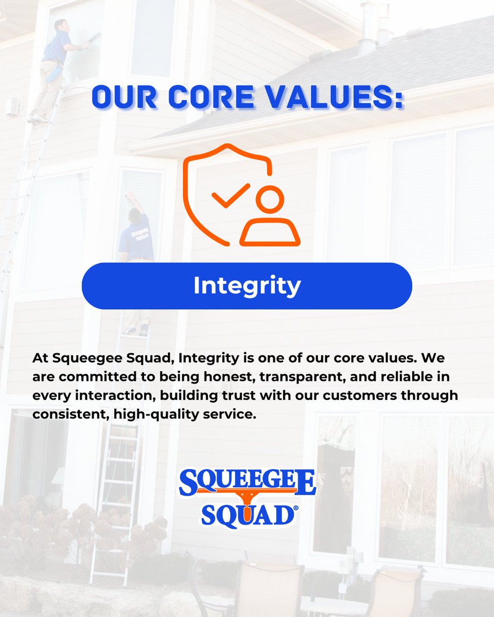 WWSqueegeeSquad's tweet image. Integrity drives everything we do at Squeegee Squad 💙 From honest communication to reliable, high-quality service, we’re committed to doing the right thing every step of the way. 💦✨ Service you can truly trust! #SqueegeeSquad #CoreValues #Integrity