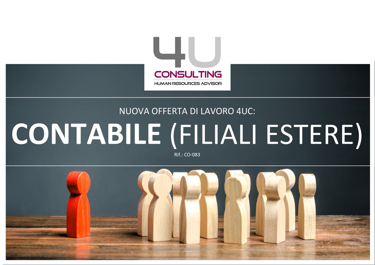 4uchr's tweet photo. CONTABILE (FILIALI ESTERE)
siamo alla ricerca di un/a Impiegato/a Contabilità che seguirà la gestione amministrativo-contabile delle nostre filiali estere in: Italia, Francia, Spagna, Germania, Gran Bretagna, Olanda e Danimarca.
Candidatura a: https://t.co/1CgE1t1PwR https://t.co/gbMRVuQk9m