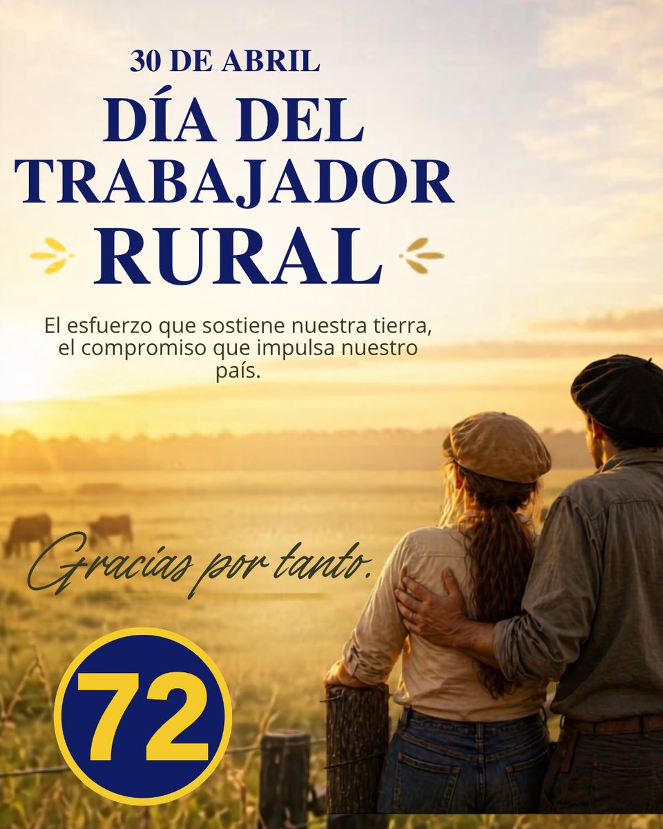 avancemos72's tweet photo. Hoy reconocemos a quienes, con esfuerzo y dedicación, sostienen nuestra tierra.
El trabajo rural es parte esencial de nuestra identidad, de nuestras raíces y de nuestro futuro.
¡Feliz día a todos los trabajadores rurales!
#DíaDelTrabajadorRural #TrabajoRural #Maldonado https://t.co/bkvBS07dTu