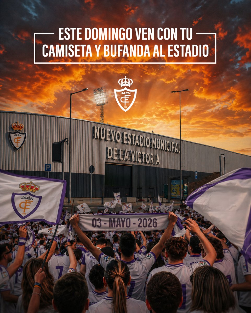 𝗩𝗶𝘃𝗮𝗺𝗼𝘀 𝗷𝘂𝗻𝘁𝗼𝘀 𝘂𝗻 𝗳𝗶𝗻𝗮𝗹 𝗱𝗲 𝘁𝗲𝗺𝗽𝗼𝗿𝗮𝗱𝗮 𝗲́𝗽𝗶𝗰𝗼

Este domingo, ven con la equipación y la bufanda de Real Jaén CF y anima con todo desde la grada

A las 10:00 horas tendremos la recepción del equipo… ¡te esperamos para recibirlos juntos y empezar