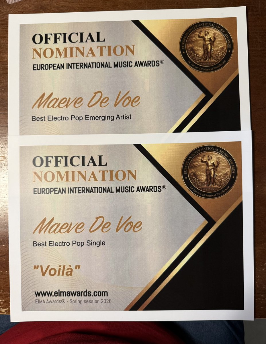 author_stewart's tweet image. 👀➡️What came in the emails! @MaeveDeVoe World’s First #Princess Pop Star 🌟 with 2-Categories as a #nominee for the European International #Music Awards 2026! Best Electro Pop Single ‘Voilà’ Best Electropop Emerging Artist ‘Voilà’ #maevedevoe #awards