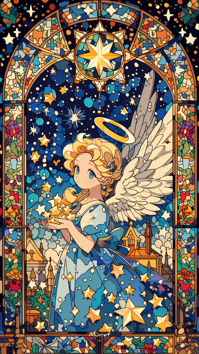 星の窓辺の金髪天使⭐️🪽 Blonde angel by the star window #AI