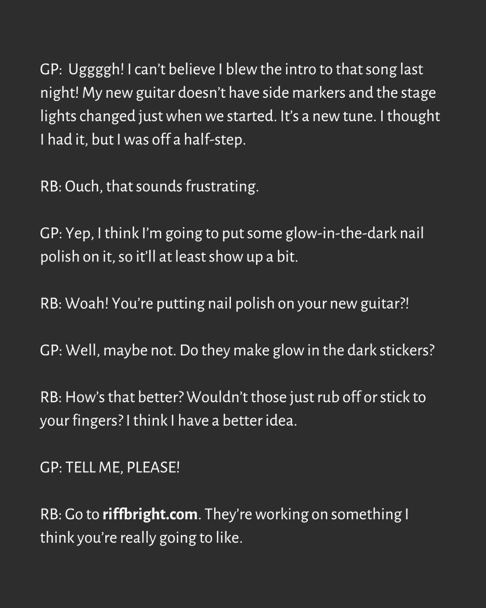 RiffBright's tweet photo. You don't want to put nasty stickers or (gasp) nail polish on your polyurethane or nitrocellulose guitar finish. We're working on a safe &amp; removable solution to help you see your guitar's neck better. Sign up for early notification about our launch! https://t.co/q2V2DlIK5q https://t.co/NjIsqMgmWP