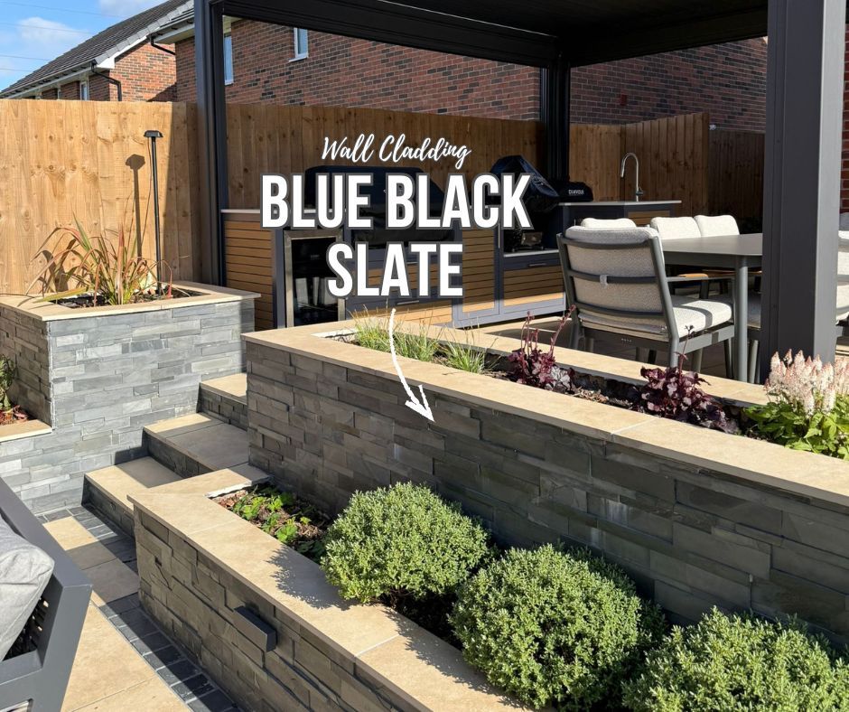 PSD_UK_LTD's tweet image. This gorgeous, two-tiered transformation from Salisbury Gardens &amp;amp; Driveways Ltd features our Ivory Cream porcelain with Blue Black Slate wall cladding 😍

☎️ 01909 768 760 

#paving #landscaping #porcelain #ivory #cream #mixed #sizes #blue #black #slate #cladding #uk #slabs