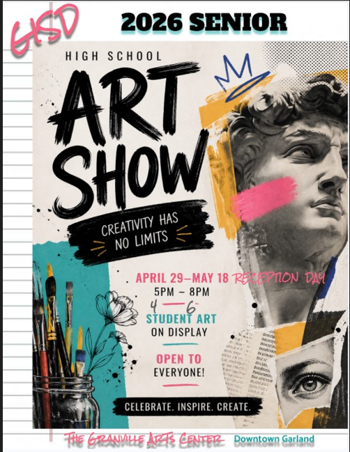GISDArts's tweet photo. Check out artwork by our seniors across the district currently on display at the Granville Arts center @GHS_Owls @LCHS_Patriots @NFHS_Rangers @NGHS_Raiders @RHS_Eagles @SHS_Mustangs @SGHS_Titans https://t.co/YbTCNQfwRz