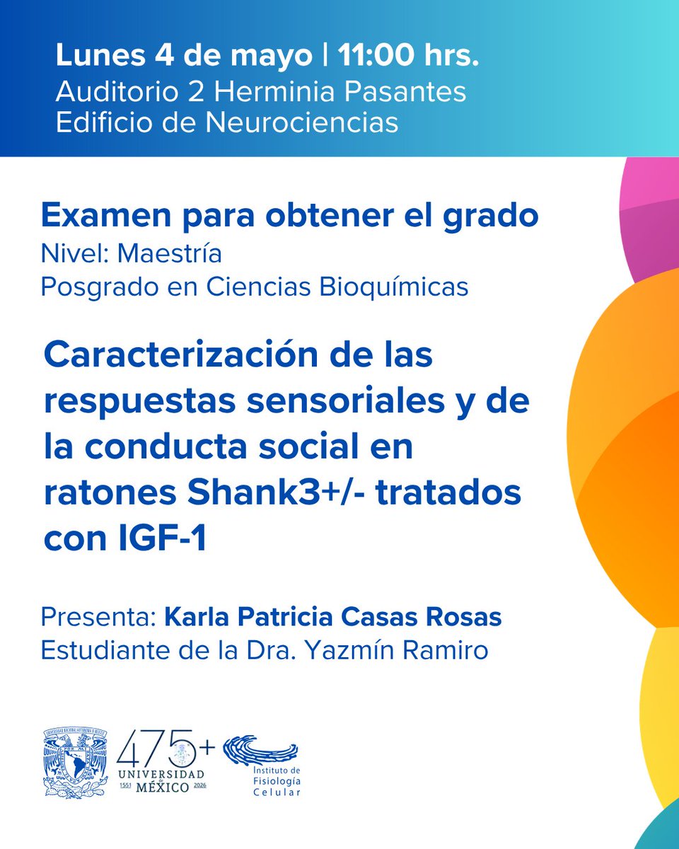 IFC_UNAM's tweet image. 🎓 Examen de maestría IFC

Karla Patricia Casas Rosas
📅 4 mayo | 🕚 11 h
📍 Auditorio 2 Herminia Pasantes
#UNAM #IFC