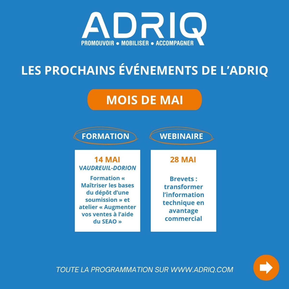 ADRIQ_RCTi's tweet image. 📅 À vos agendas : les prochains événements de l’ADRIQ !

👉 Découvrez la programmation complète et inscrivez-vous : adriq.com/evenements/eve…

#innovation #ADRIQ #événements #réseautage #Québec #écosystèmeinnovation