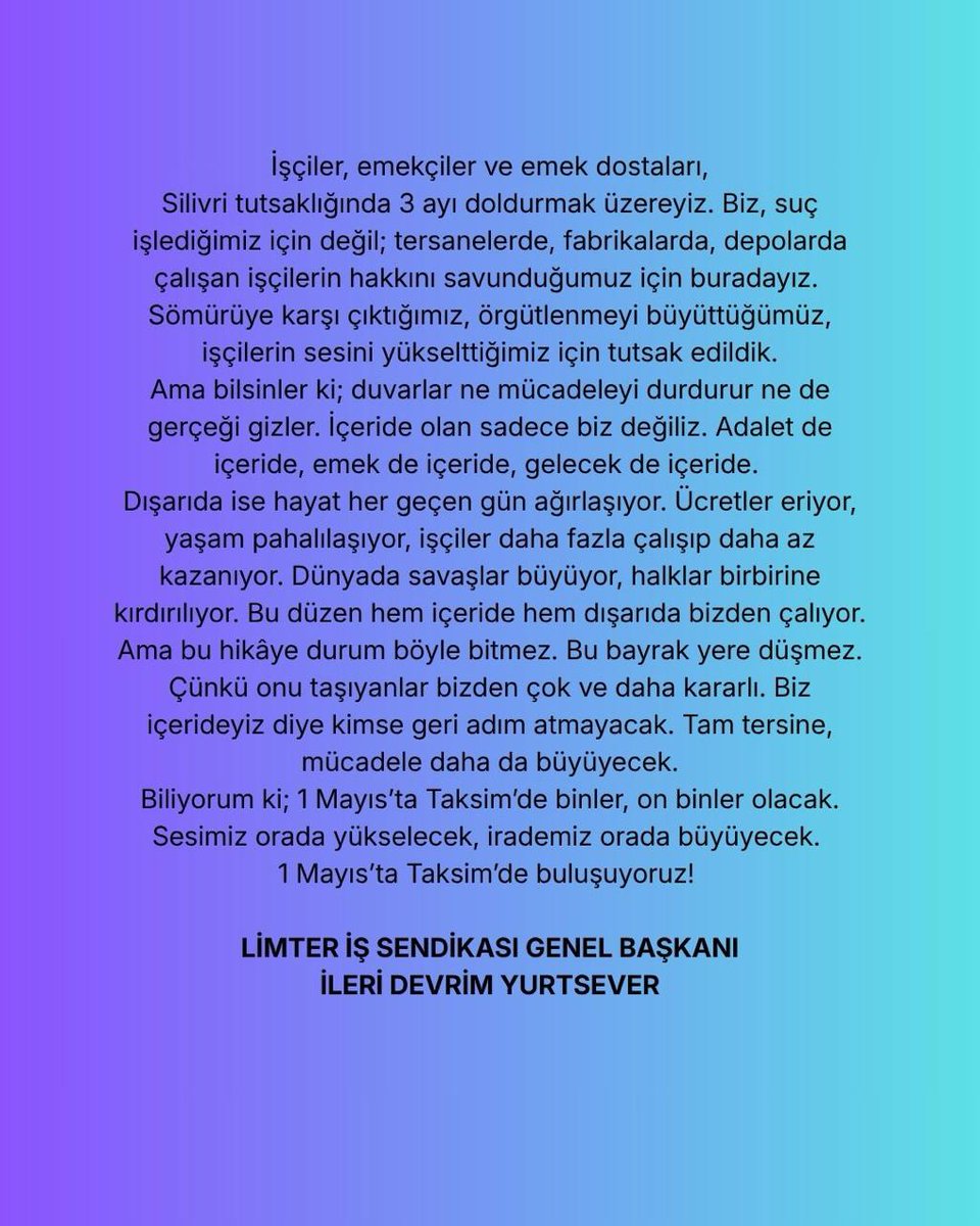 DİSK / LİMTER-İŞ SENDİKASI tweet media