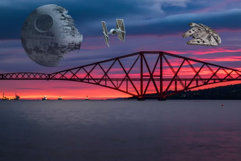 TheForthBridges's tweet image. Unusual sightings this morning over the Forth Bridge!
#MayThe4thBeWithYou #MayTheForthBeWithYou
📷 @welcometofife 
#ForthBridge #StarWarsDay #UNESCOTrail