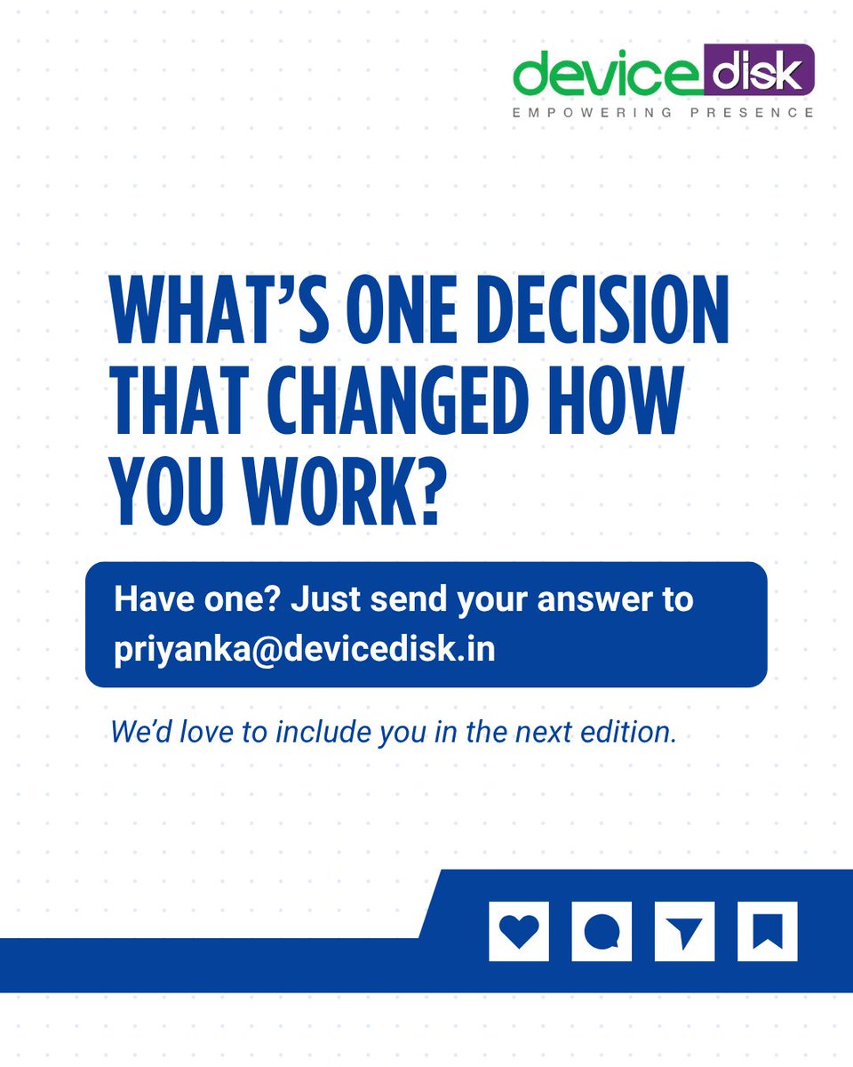 DeviceDisk's tweet photo. Still waiting for the “perfect” decision?

Sometimes, speed makes the difference.

We asked leaders what changed the way they work.

Full insight in the carousel.
👉 Subscribe to get these first
...
#DecisionMaking #LeadershipInsights #StartupIndia #Founders #CXO #DeviceDisk https://t.co/Cxv2yWp3jE