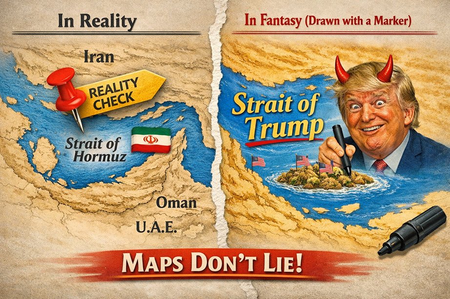 pourshahabi's tweet image. When maps meet madness, truth still stands.  
The Strait of Hormuz doesn’t change with a marker.
#Iran #StraitOfHormuz #Geography #RealityCheck #MapsDontLie