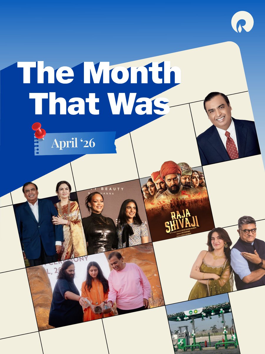 RIL_Updates's tweet image. From bringing TIME100 Next to India and celebrating Fenty Beauty with Rihanna, to driving innovation, sustainability and bold new ideas, here's a roundup of the month that was.

 #TIME #NMACC #Vantara #JioStudios #RILQ4FY26 #RelianceJio #RajaShivaji #Rihanna #FentyBeauty #Anomaly