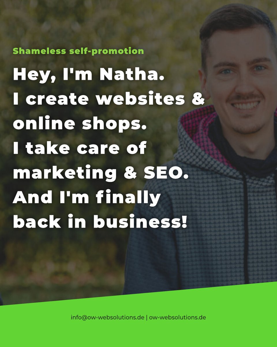 natha_ow's tweet image. Not usually one for self-promotion, but here we go… I’m back! 🥳
➡️ ow-websolutions.de (german) / n-ow.com/services/ (english)

#Freelancer #Freelancing #DigitalNomad #SEO #WordPressSEO #Marketing #Onlinemarketing #WordPress #WooCommerce #Webdesign #Business #Ranking #