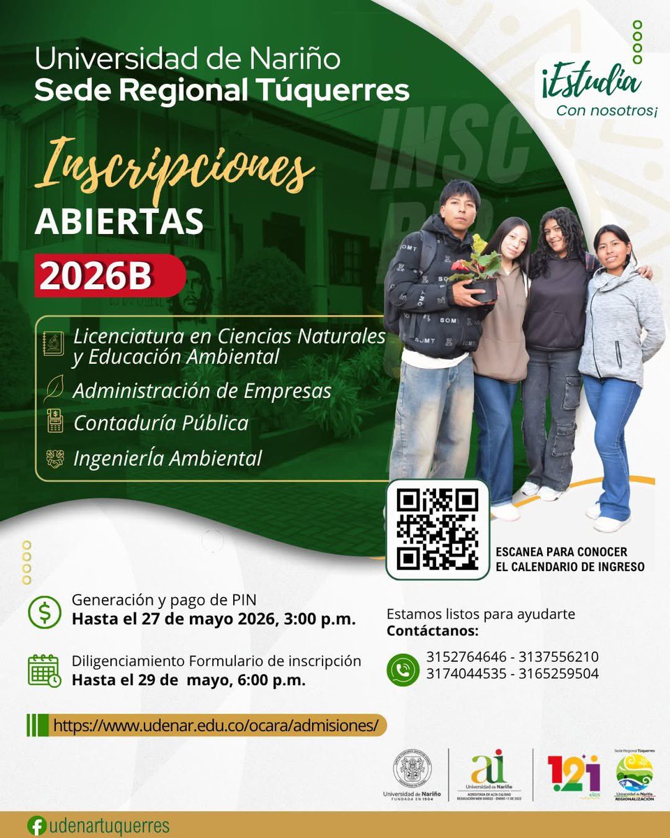 Anunciamos la apertura del programa de Licenciatura en Ciencias Naturales y Educación Ambiental en nuestra sede en Túquerres. La <a href="/Udenar/">Udenar</a> llega a las regiones y democratiza el acceso a la educación superior.