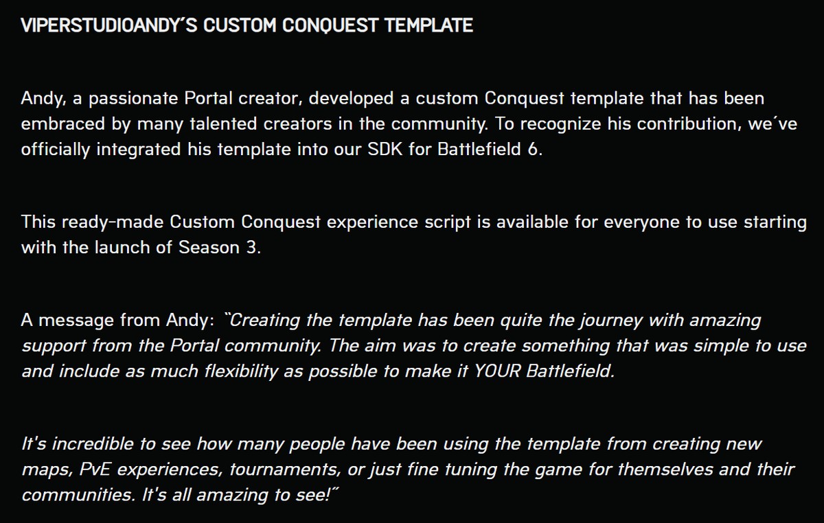 It's happening! Conquest Template is being integrated directly into the Portal SDK in Season 3 🥳
ea.com/games/battlefi…

Completely lost for words.... 

If you can't wait, don't worry, I still have it available outside: youtu.be/DjimxXccEHY