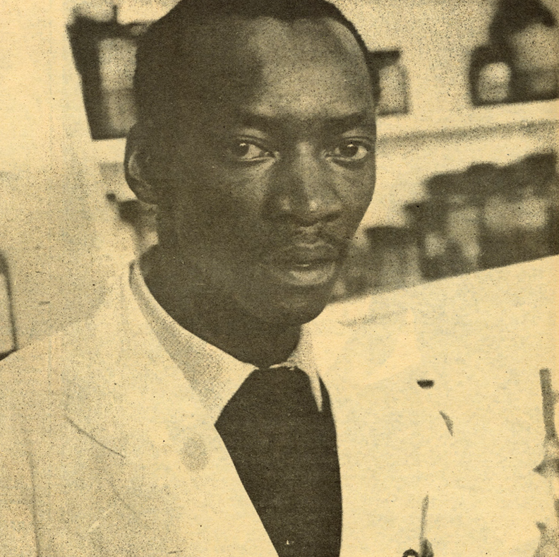 HistorySAZAR's tweet photo. Chemist and businessman Samuel 'Bogie' Mabogoane, c 1969. Mabogoane was born in Springs and studied at Fred Clarke High School. After matric he went to Fort Hare for a BSc (Chemistry) and followed it a year later with an Honours degree. In 1960 he worked in a Lab of a cosmetics factory but left South Africa four years later to study Industrial Chemistry in Germany. He returned to South Africa and was later involved in a couple of businesses. Credit: Drum Archive/BAHA