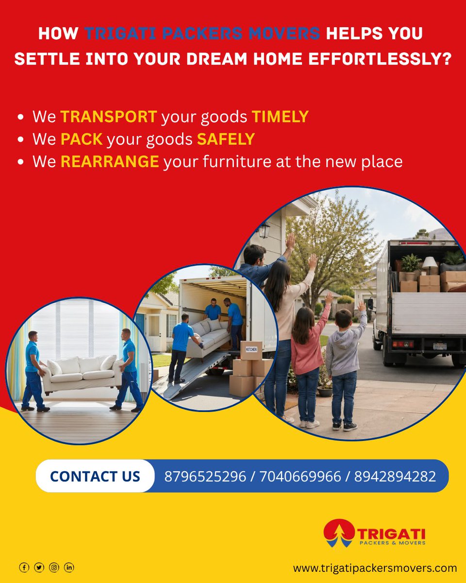 AndTrigati57292's tweet image. Settle into your dream home effortlessly with Trigati Packers Movers... 
Trigati Packers Movers- One stop solution for all your relocation needs. 
For more details 
Visit: trigatipackersmovers.com
Call: 8796525296 / 7040669966 / 8942894282
#transportation #timelydeliveries