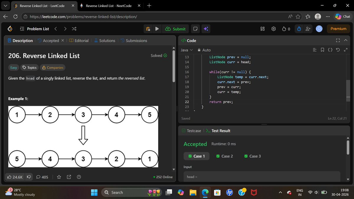 peanutshawty22's tweet image. Day - 18 of #100daysofCode

✔️reverse a linked list(both iterative and recursive)
✔️ merge two sorted array('')

#LeetCode #CodingJourney