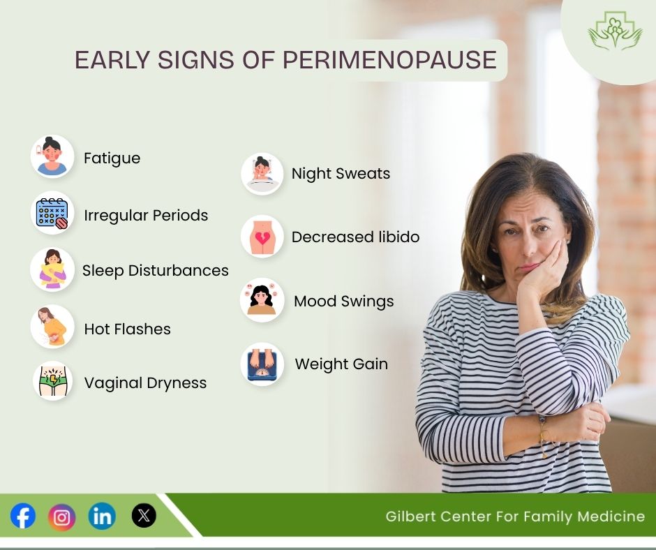 GilbertCFM's tweet image. Noticing changes in your body?
Understanding early signs of perimenopause can help you take the next step in your health journey.

#gilbertcenterforfamilymedicine #womenshealth #wellness #perimenopause
