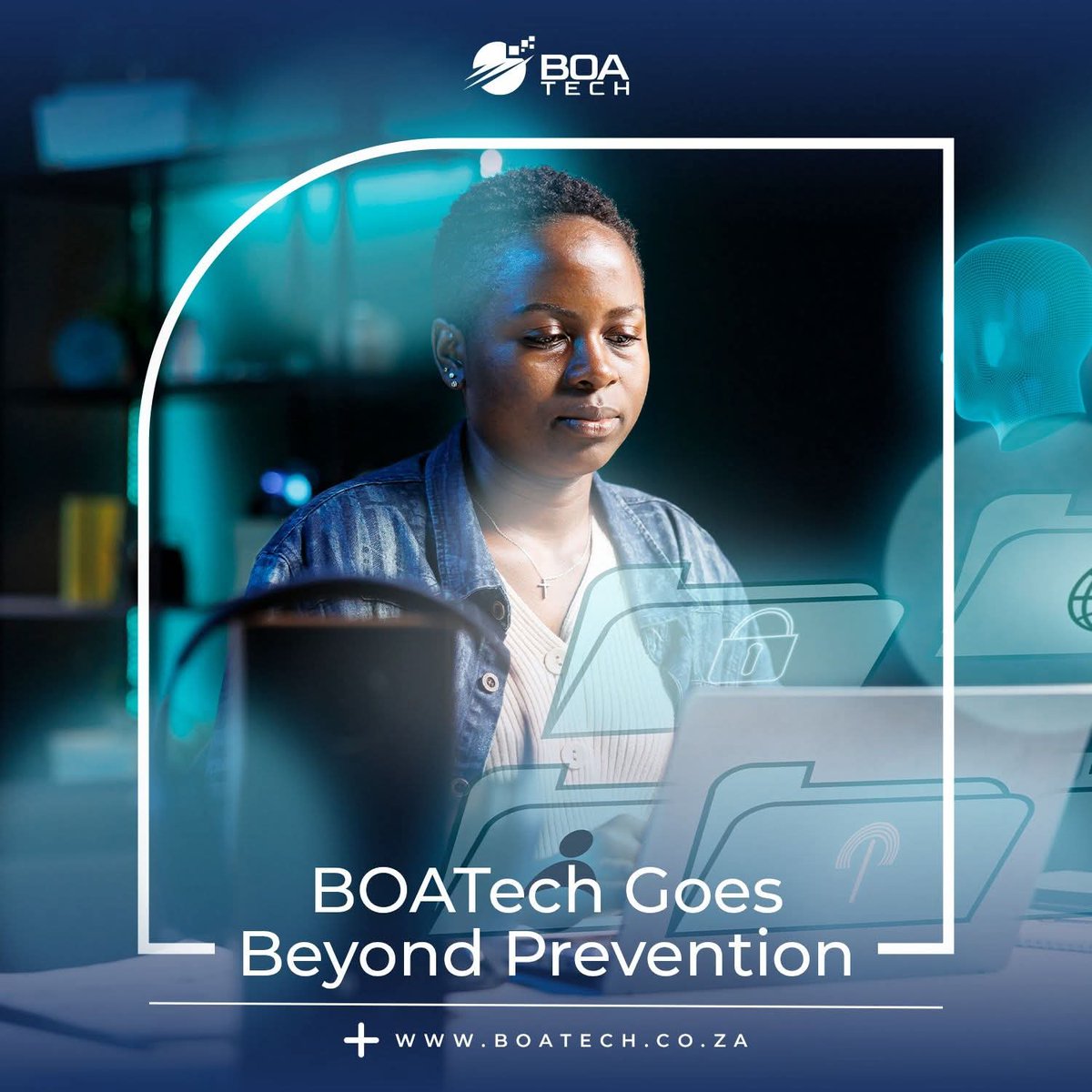 OfficialBoaTech's tweet photo. At BOATech, we go way beyond prevention 🛡️ We don’t just stop threats — we predict, adapt, and evolve with them. From proactive monitoring to rapid response and recovery, your IT stays one step ahead of risk #BeyondPrevention #BOATech #CyberSecurity #ProactiveIT https://t.co/3ACx6DiPNW