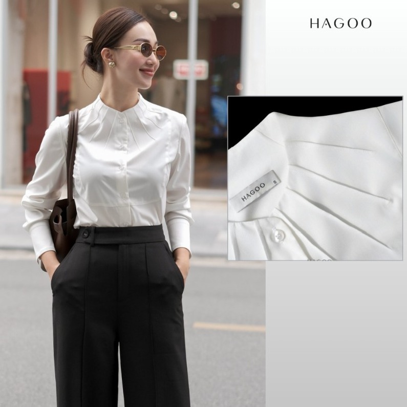 Kareeeuy's tweet photo. เปลี่ยนลุคทำงานให���โดดเด่นด้วย HAGOO เสื้อเชิ้ตผู้หญิง คอตั้ง แต่งระบาย สวมใส่สบายและดูเรียบหรูในทุกวันทำงาน!