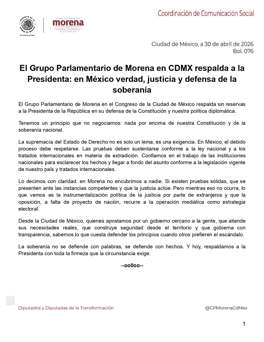 Grupo Parlamentario de Morena en Ciudad de México tweet media
