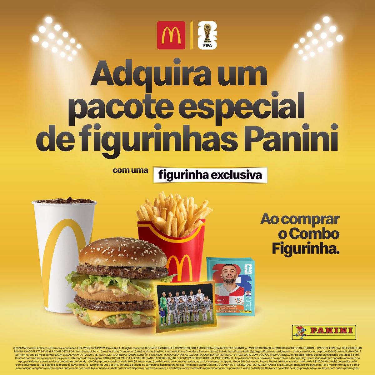 McDonalds_BR's tweet photo. cola com o Méqui que a gente te ajuda a completar o álbum! peça o Combo Figurinha e adquira um pacote especial de figurinhas Panini com uma figurinha exclusiva e siga rumo ao álbum completo ✨

é só escolher se quer comprar no Delivery, Drive-thru, Balcão e até nos Quiosques de sobremesas do Méqui.