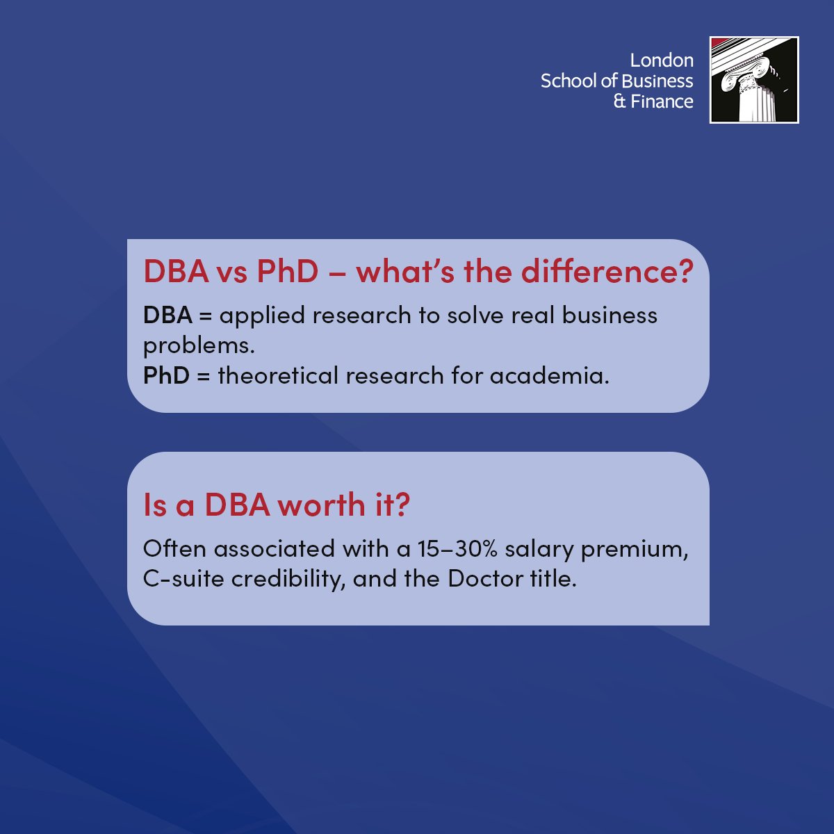 lsbfeducation's tweet photo. Thinking about a DBA?
Here is what you need to know.
📌 Different from a PhD
📌 Built for working professionals
📌 100% online at LSBF
🔗 [https://t.co/598cxtdU3W]
#DBA #LSBF #Leadership https://t.co/UMsYs91dr7