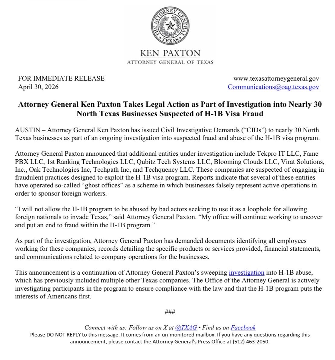 Attorney General Ken Paxton tweet media