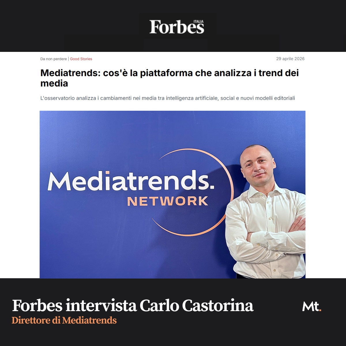 Mediatrends_mag's tweet photo. @ForbesItalia parla di noi!🚀
Lo storico magazine ripercorre l’evoluzione di un progetto nato nel 2024 con l’obiettivo di analizzare e raccontare i trend della comunicazione e dell’industria dei media. 

Leggi l'intervista al direttore @castorina_ca: https://t.co/phifbTZRSd https://t.co/YdhrhE56oy