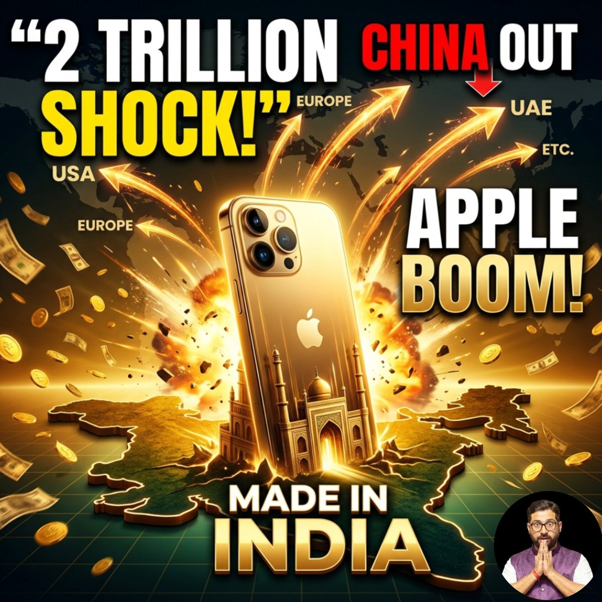 imkajaladhikary's tweet image. 🔥 Big win for India!

“Made in India” iPhones are taking over the global market 🇮🇳📱

In FY2026, exports touched a massive ₹2 TRILLION 😱

📊 Smartphones export: ₹2.6T
📈 iPhone growth: +33% YoY

China faces tough competition as India rises! 🚀

#MadeInIndia #iPhone #Apple