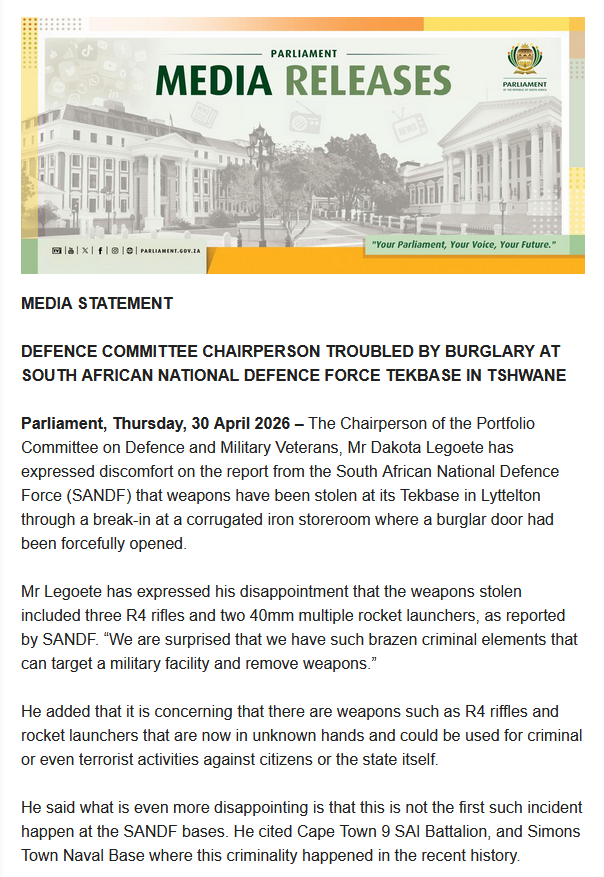 Defence Cluster Parliament of RSA tweet media