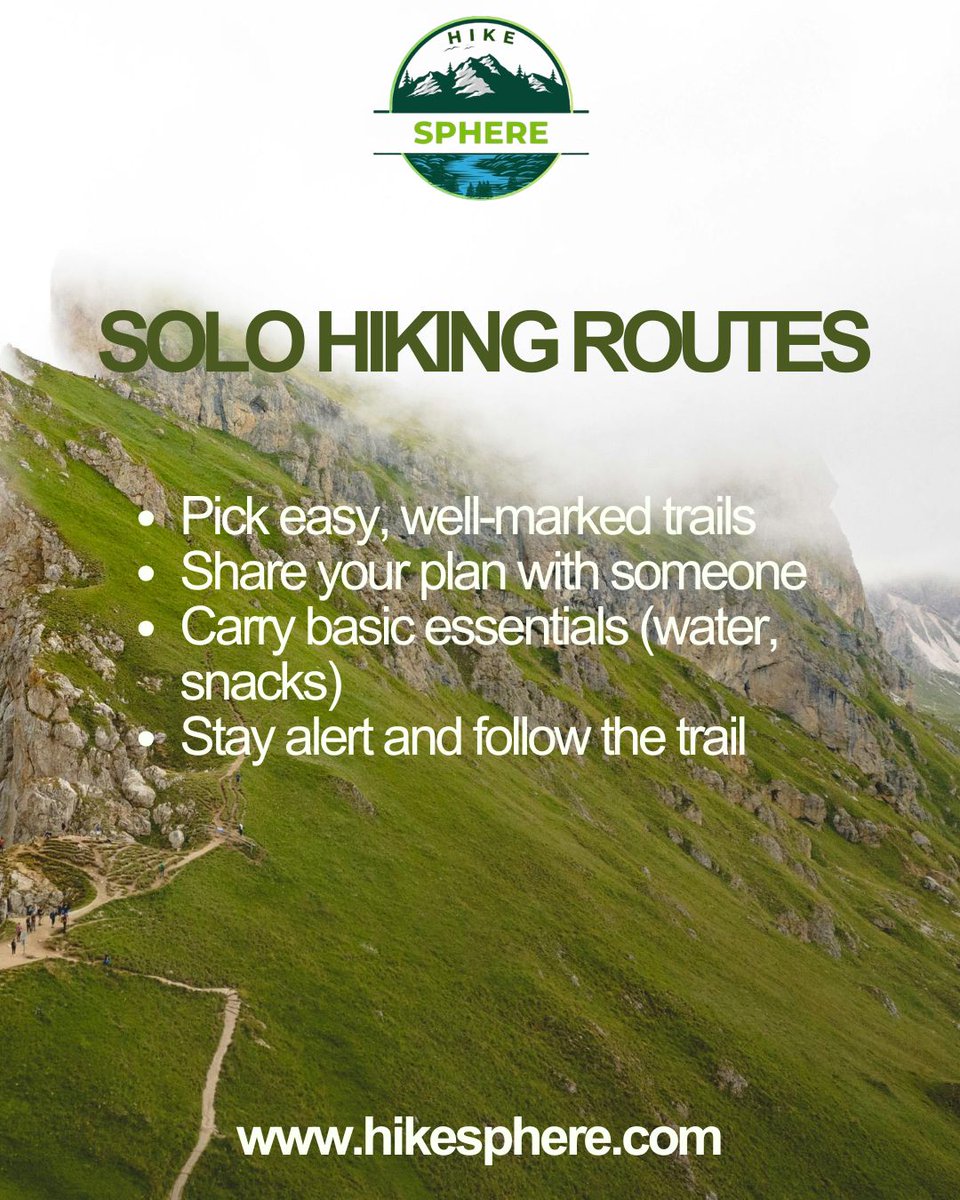 hikesphere's tweet image. Go solo, but stay smart 🌿🥾
Pick easy trails, share your plan, and carry essentials.

Start your journey:
🌐 hikesphere.com

#SoloHiking #HikingLife #ExploreMore #TrailVibes #StaySafe #HikeSphere