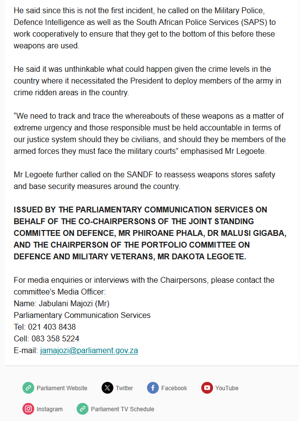 Defence Cluster Parliament of RSA tweet media