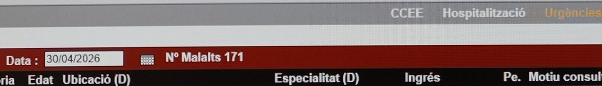 30/04/2026
171 pacients a Urgències de l'Hospital del Mar de Barcelona 
El més antic supera les 107 hores
Pacient de 83 anys supera les 103 hores
95 anys, 90 hores
85 anys, 75 hores
81 anys, 71 hores
Cap d'ells és familia de gerents i gestors de <a href="/govern/">Govern de Catalunya</a> i <a href="/salutcat/">Salut</a>