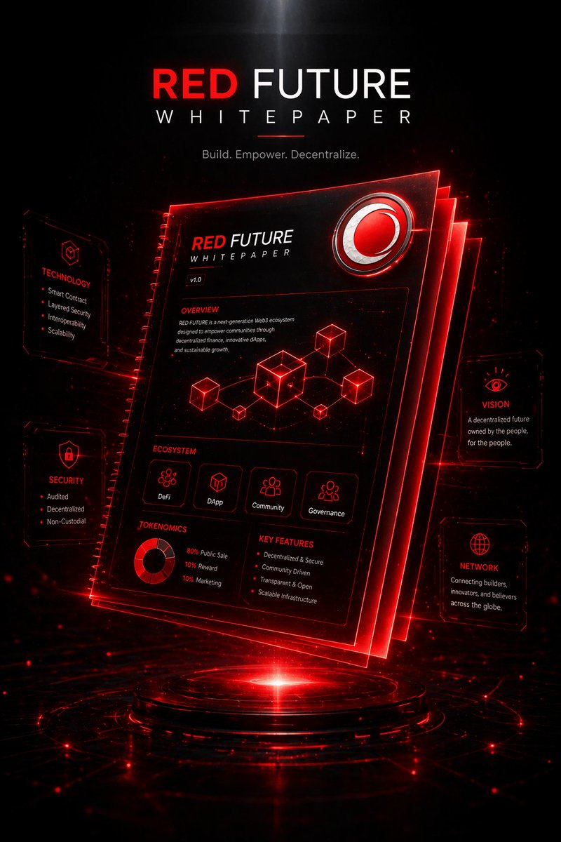 Redfuture_io's tweet image. Vision matters. Structure matters.
Explore the ideas behind RED FUTURE and follow the direction of its ecosystem journey.
#RedFuture #Whitepaper #CryptoResearch #SolanaProject #DeFiVision #Web3Docs
