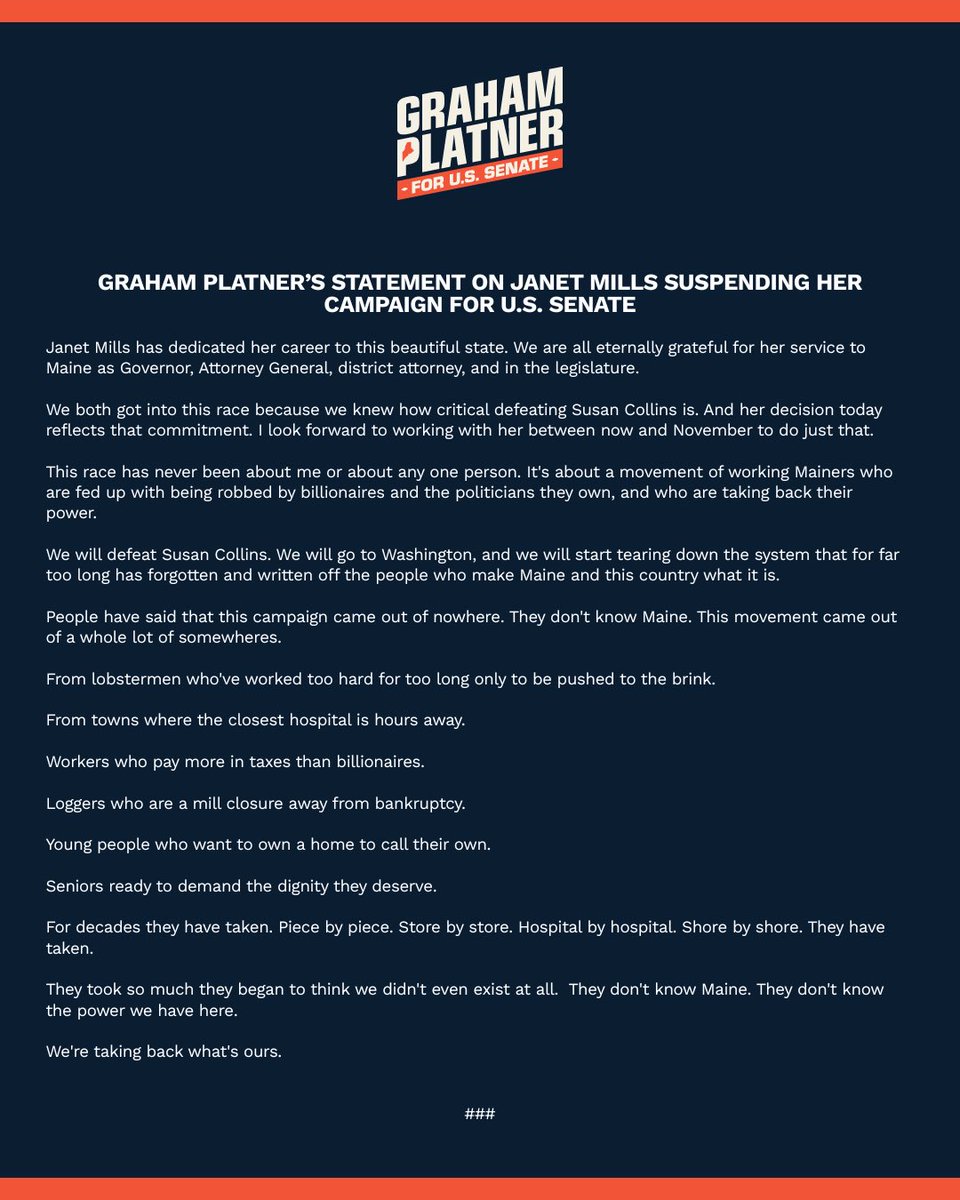 Graham Platner for Senate tweet media